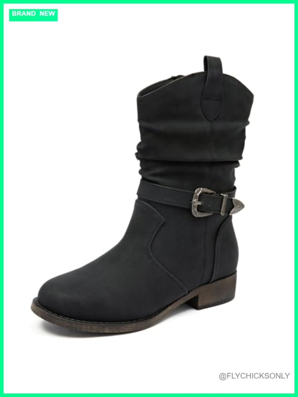 Women's Mid-Calf Cowboy Boots Faux Leather Low Heel Zip Round Toe Western